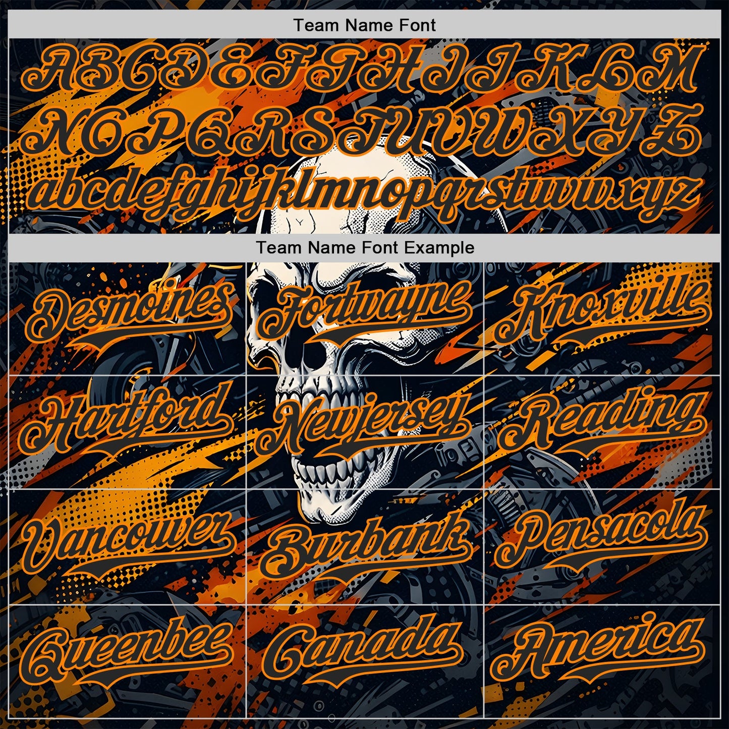 Custom Black-Bay Orange 3D Pattern Design Motorcycle Motocross Skull Authentic Baseball Jersey