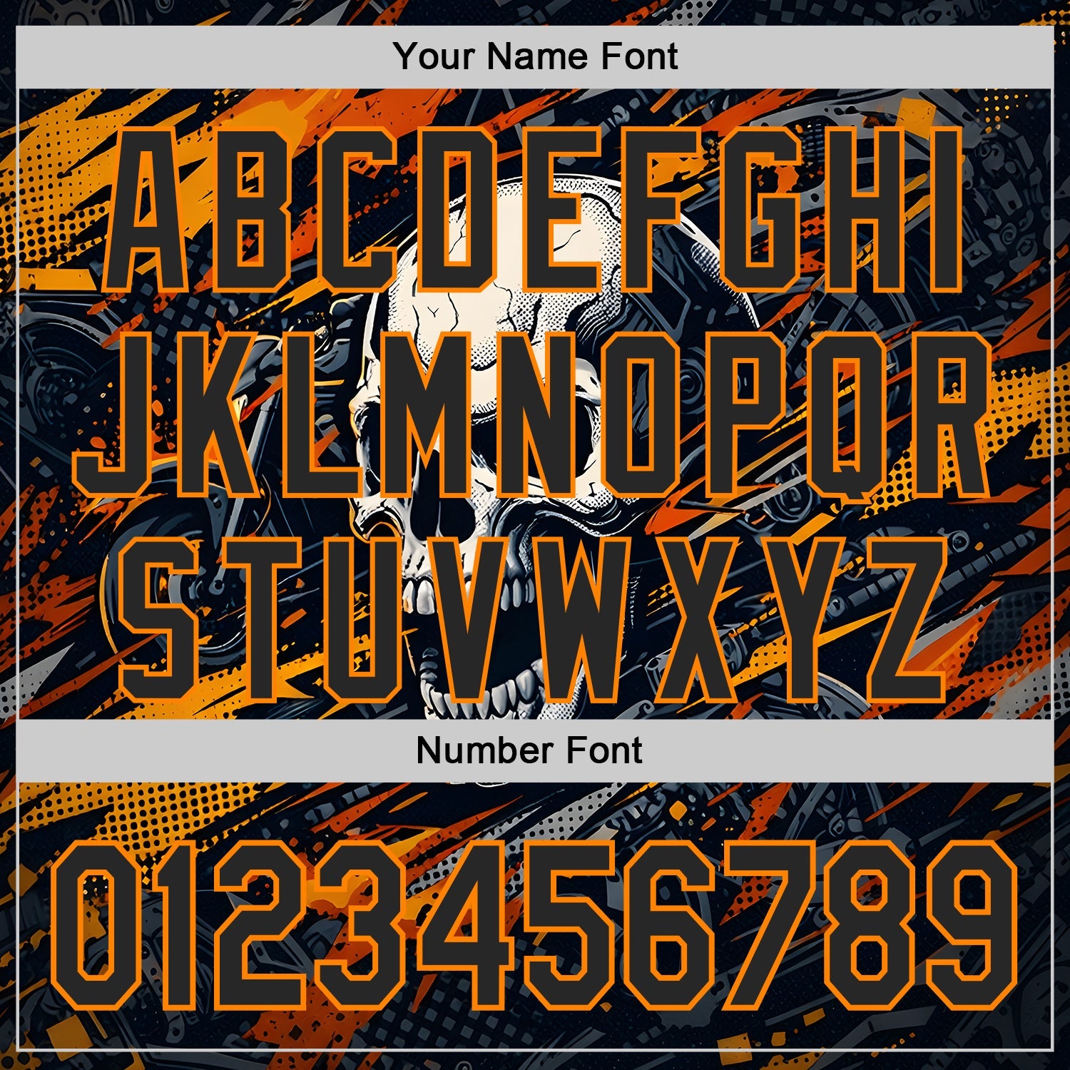 Custom Black-Bay Orange 3D Pattern Design Motorcycle Motocross Skull Authentic Baseball Jersey