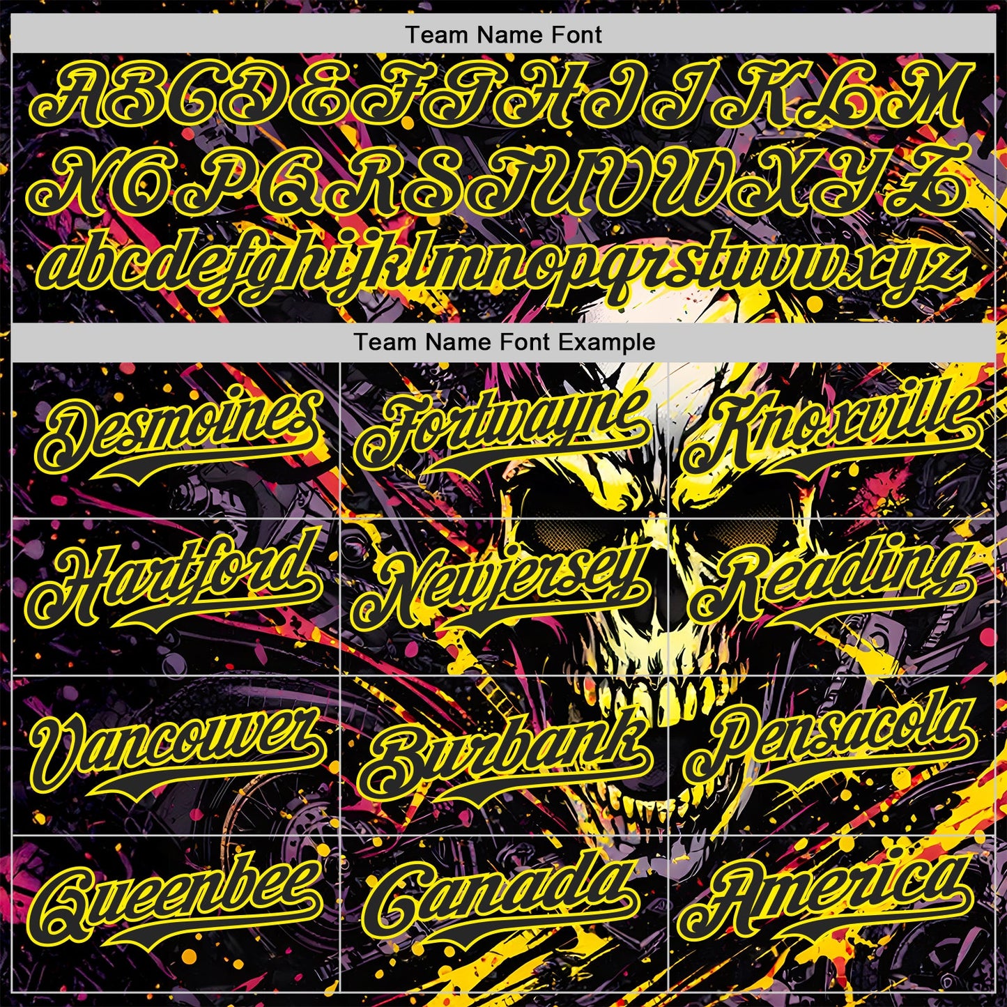 Custom Black-Light Yellow 3D Pattern Design Motorcycle Motocross Skull Authentic Baseball Jersey