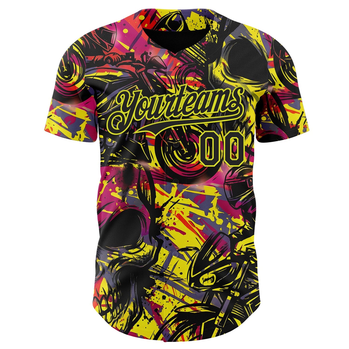 Custom Black Red-Neon Yellow 3D Pattern Design Motorcycle Motocross Authentic Baseball Jersey