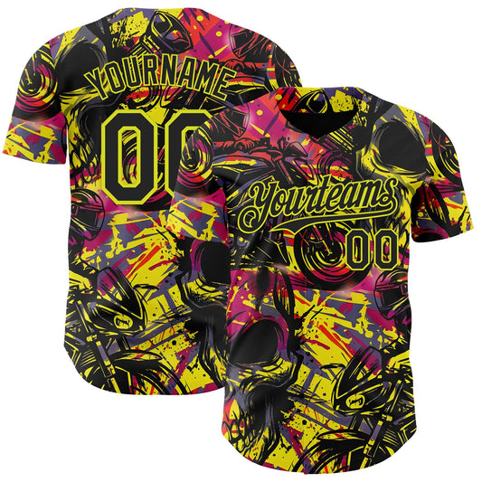 Custom Black Red-Neon Yellow 3D Pattern Design Motorcycle Motocross Authentic Baseball Jersey