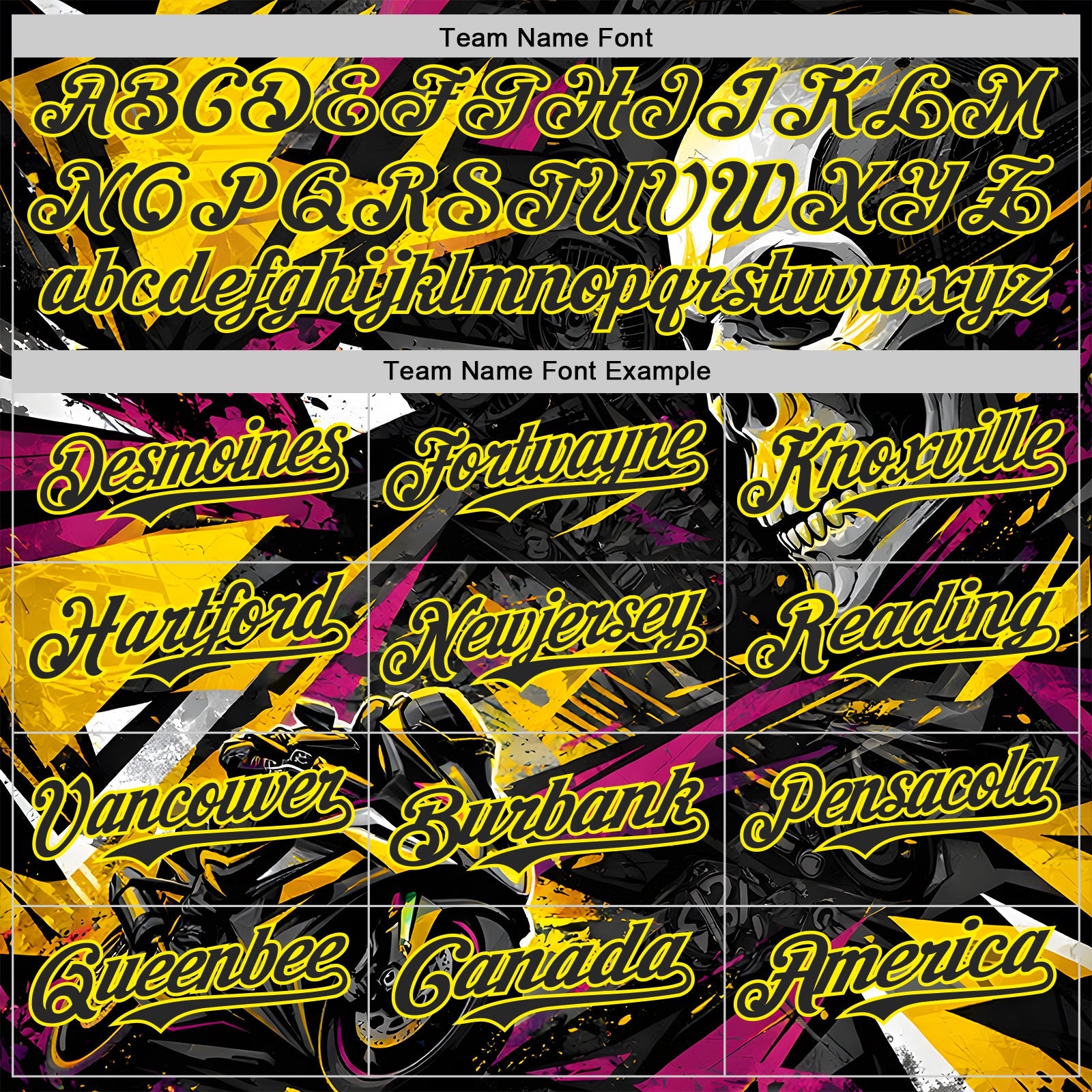 Custom Black Deep Pink-Light Yellow 3D Pattern Design Motorcycle Motocross Skull Authentic Baseball Jersey