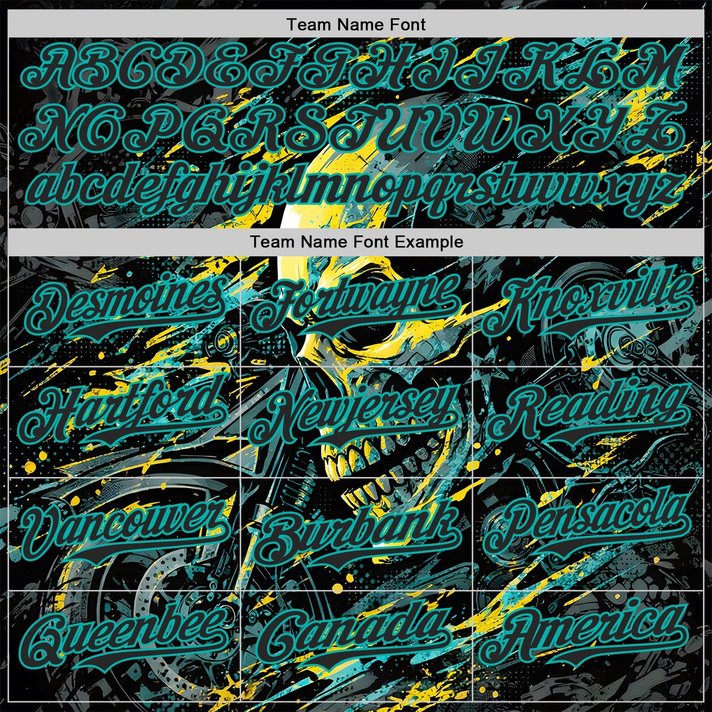 Custom Black Yellow-Aqua 3D Pattern Design Motorcycle Motocross Skull Authentic Baseball Jersey