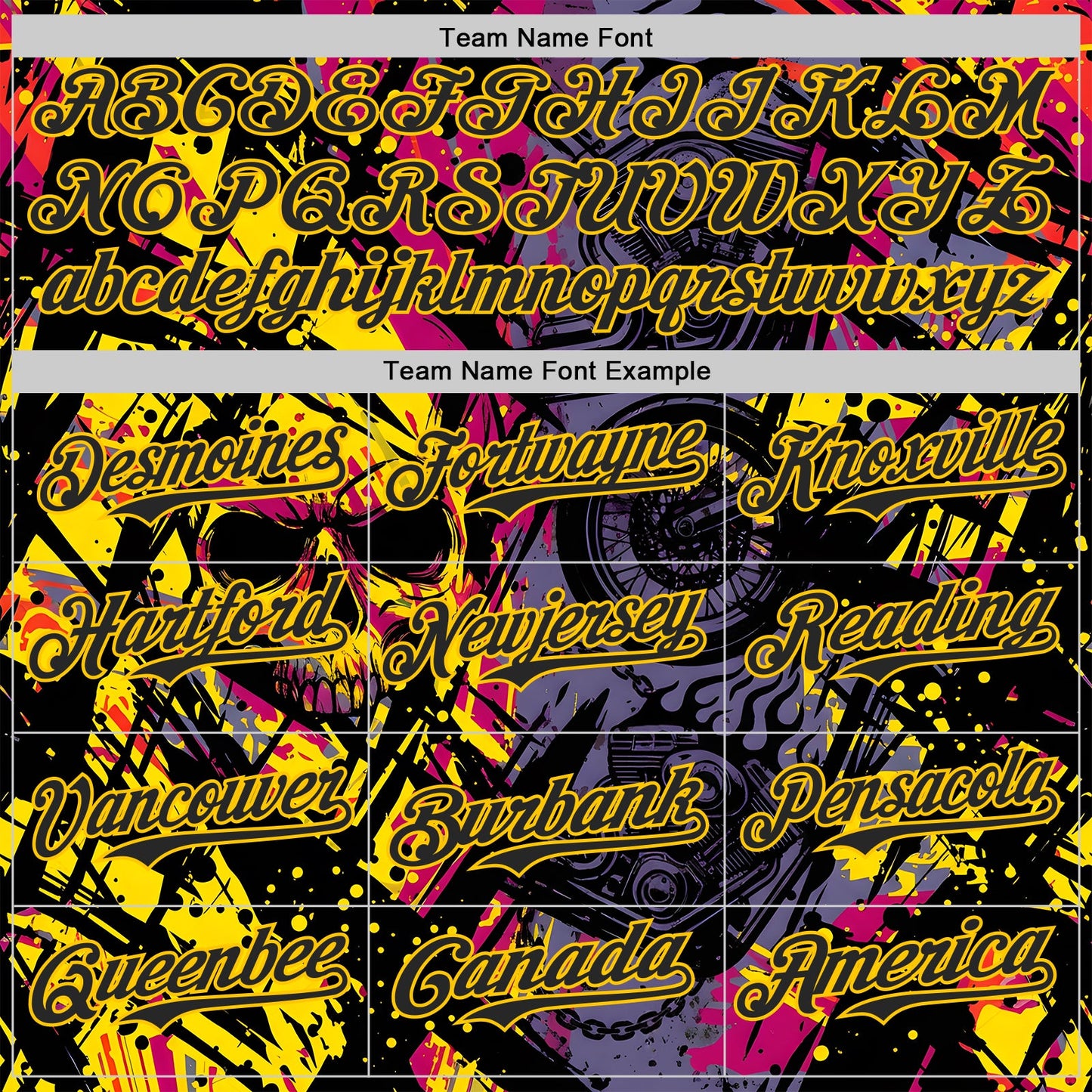 Custom Purple Black Deep Pink-Yellow 3D Pattern Design Motorcycle Motocross Skull Authentic Baseball Jersey