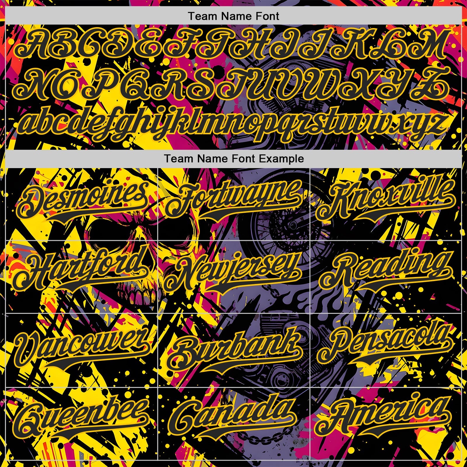 Custom Purple Black Deep Pink-Yellow 3D Pattern Design Motorcycle Motocross Skull Authentic Baseball Jersey