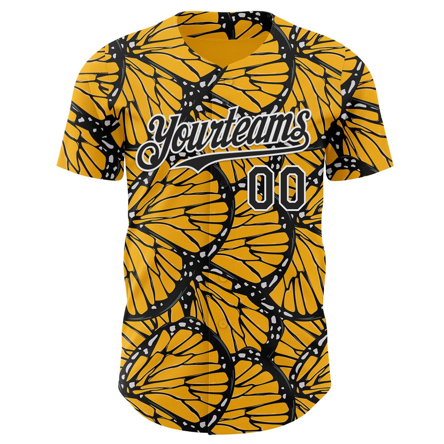 Custom Gold Black-White Butterfly Wing Authentic Baseball Jersey