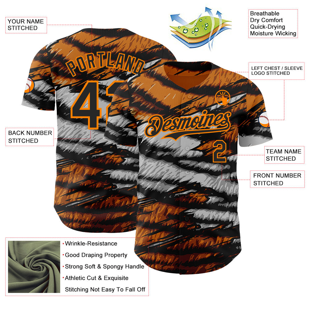 Custom Orange Black Gray-Bay Orange Tiger Stripe Scratch Authentic Baseball Jersey