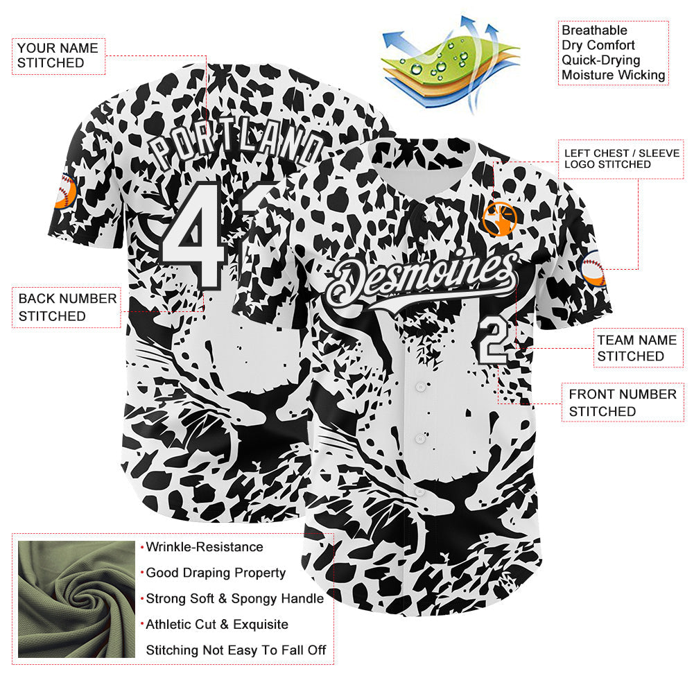 Custom White-Black Leopard Print Authentic Baseball Jersey