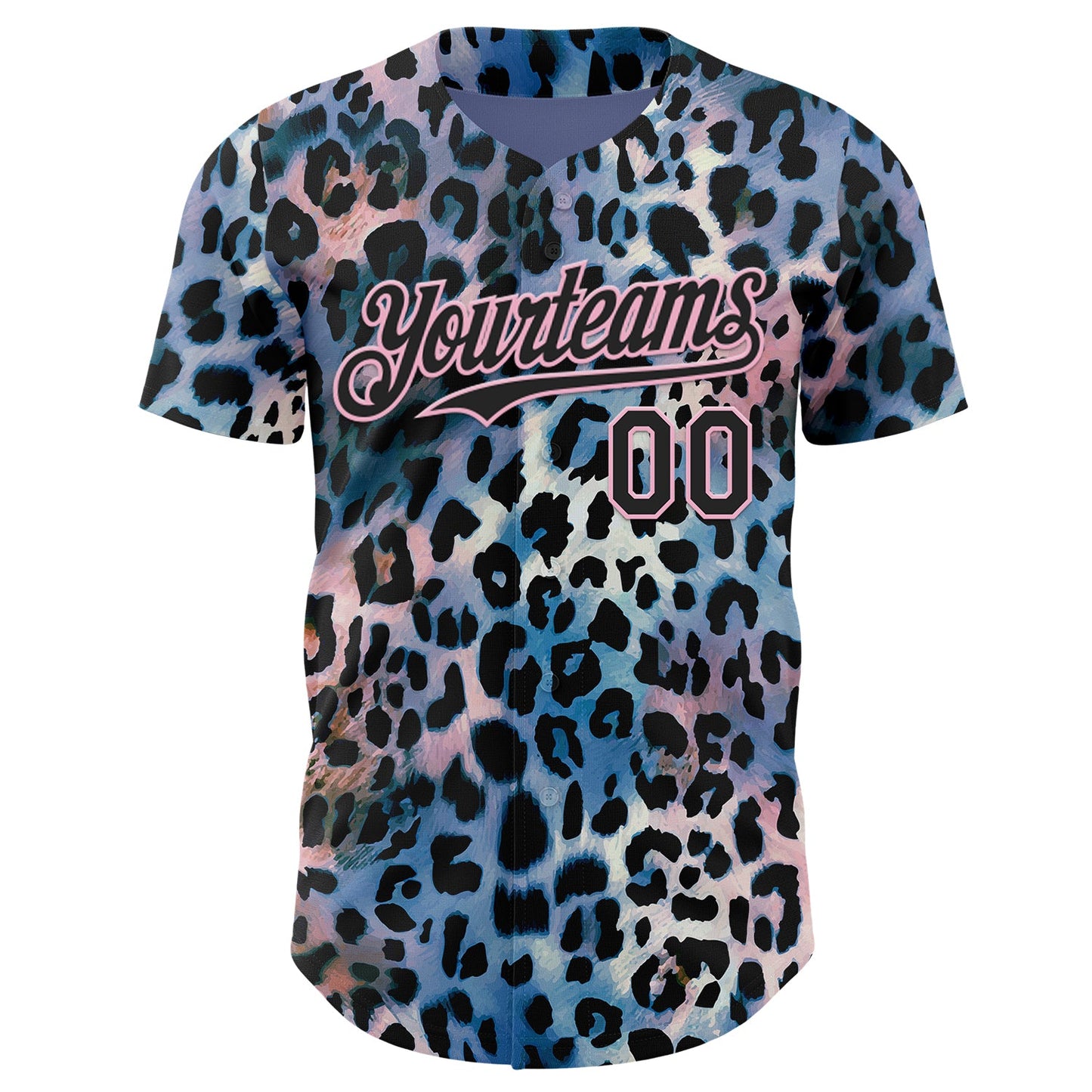 Custom Blue Black-Light Pink Leopard Print Authentic Baseball Jersey