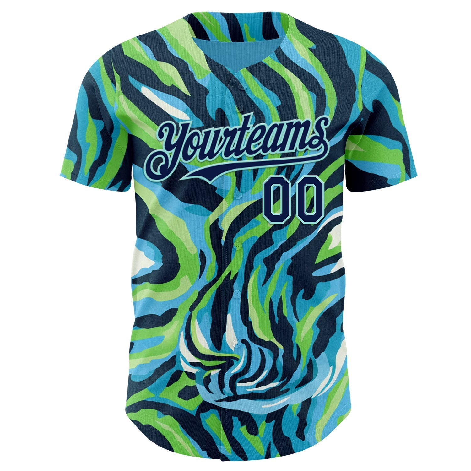 Custom Blue Navy Green-Ice Blue Zebra Stripe Authentic Baseball Jersey