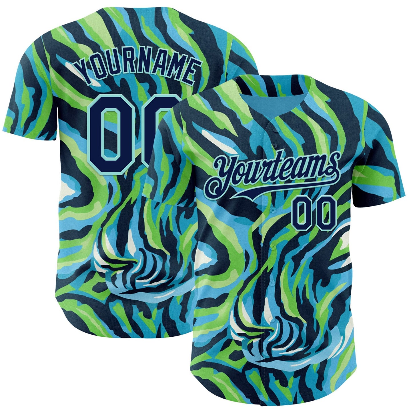 Custom Blue Navy Green-Ice Blue Zebra Stripe Authentic Baseball Jersey