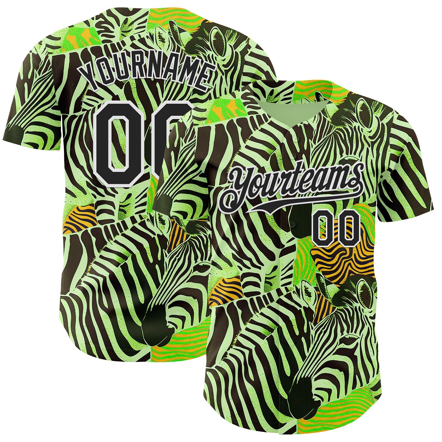 Custom Green Black-White Zebra Stripe Print Authentic Baseball Jersey