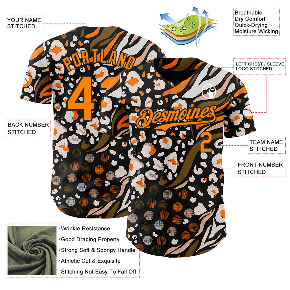 Custom Black Bay Orange-White Leopard Print Tiger Stripe Authentic Baseball Jersey