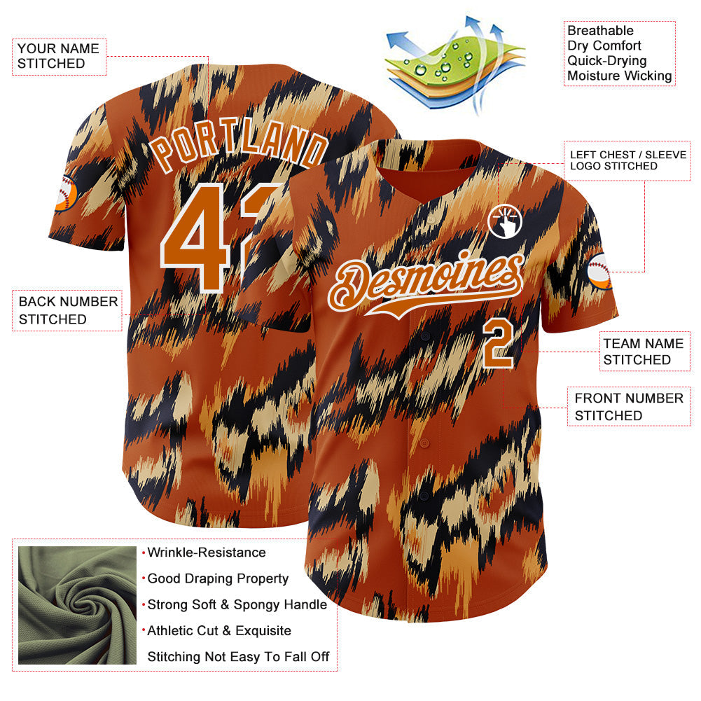 Custom Texas Orange Black-White Leopard Print Authentic Baseball Jersey