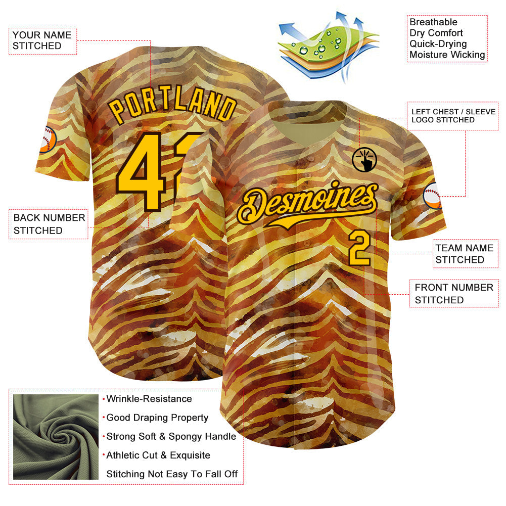 Custom Brown-Yellow Zebra Stripe Print Authentic Baseball Jersey