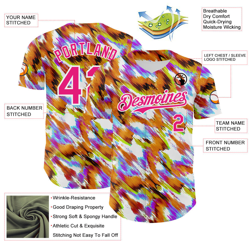 Custom Orange Hot Pink-White Leopard Print Authentic Baseball Jersey
