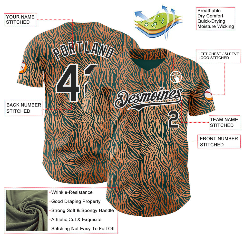 Custom Brown Black Green-White Zebra Stripe Print Authentic Baseball Jersey