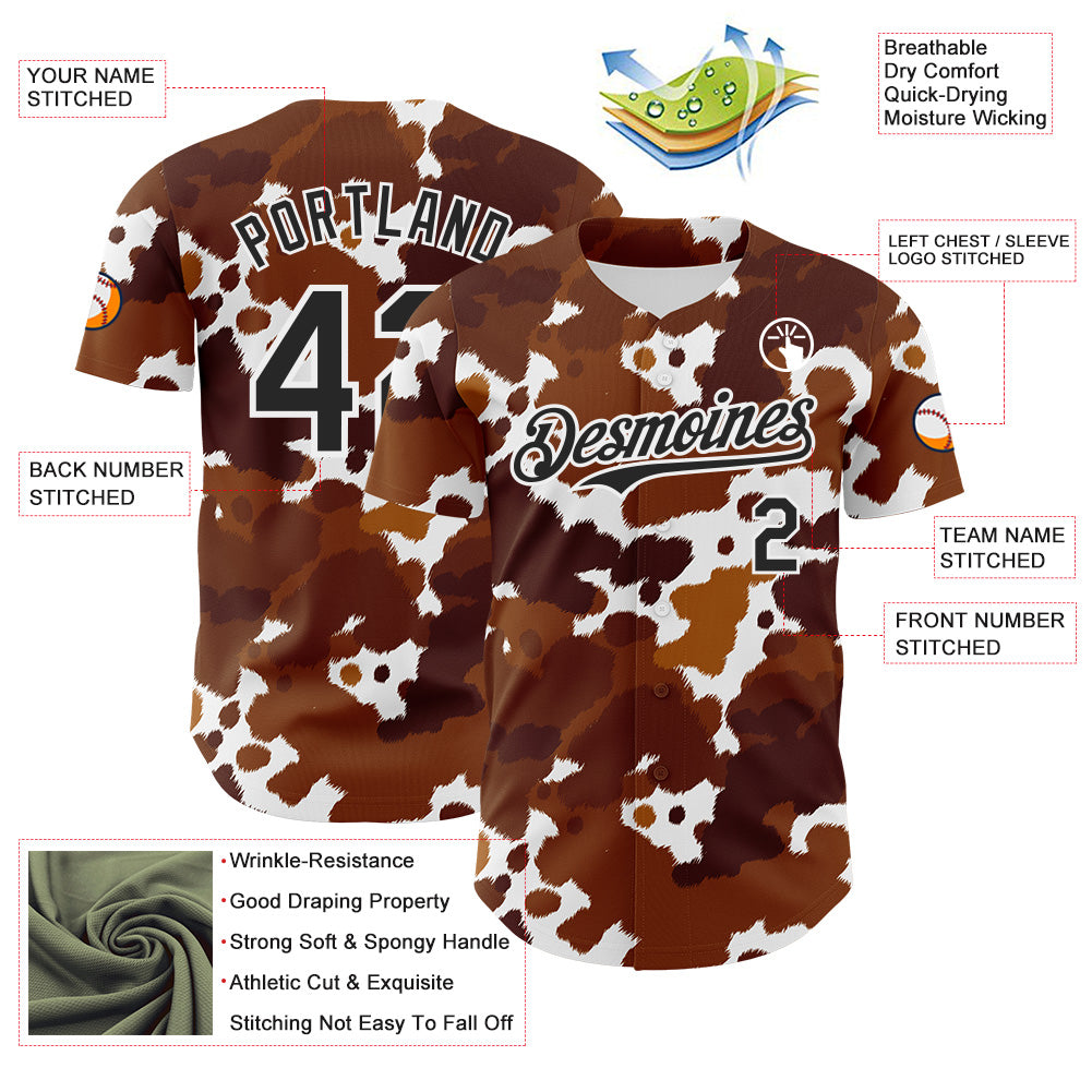 Custom Brown Black-White Leopard Print Authentic Baseball Jersey
