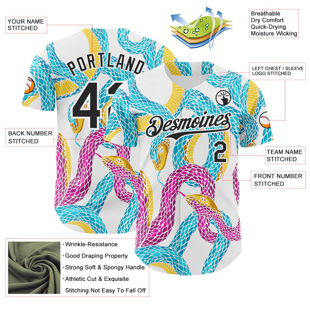 Custom White-Black Animal Snake Skin Authentic Baseball Jersey