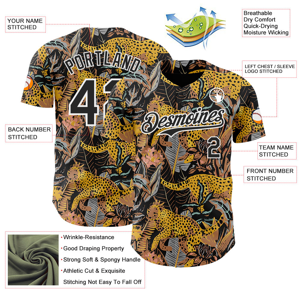 Custom Black-White Leopard Print Tropical Jungle Authentic Baseball Jersey