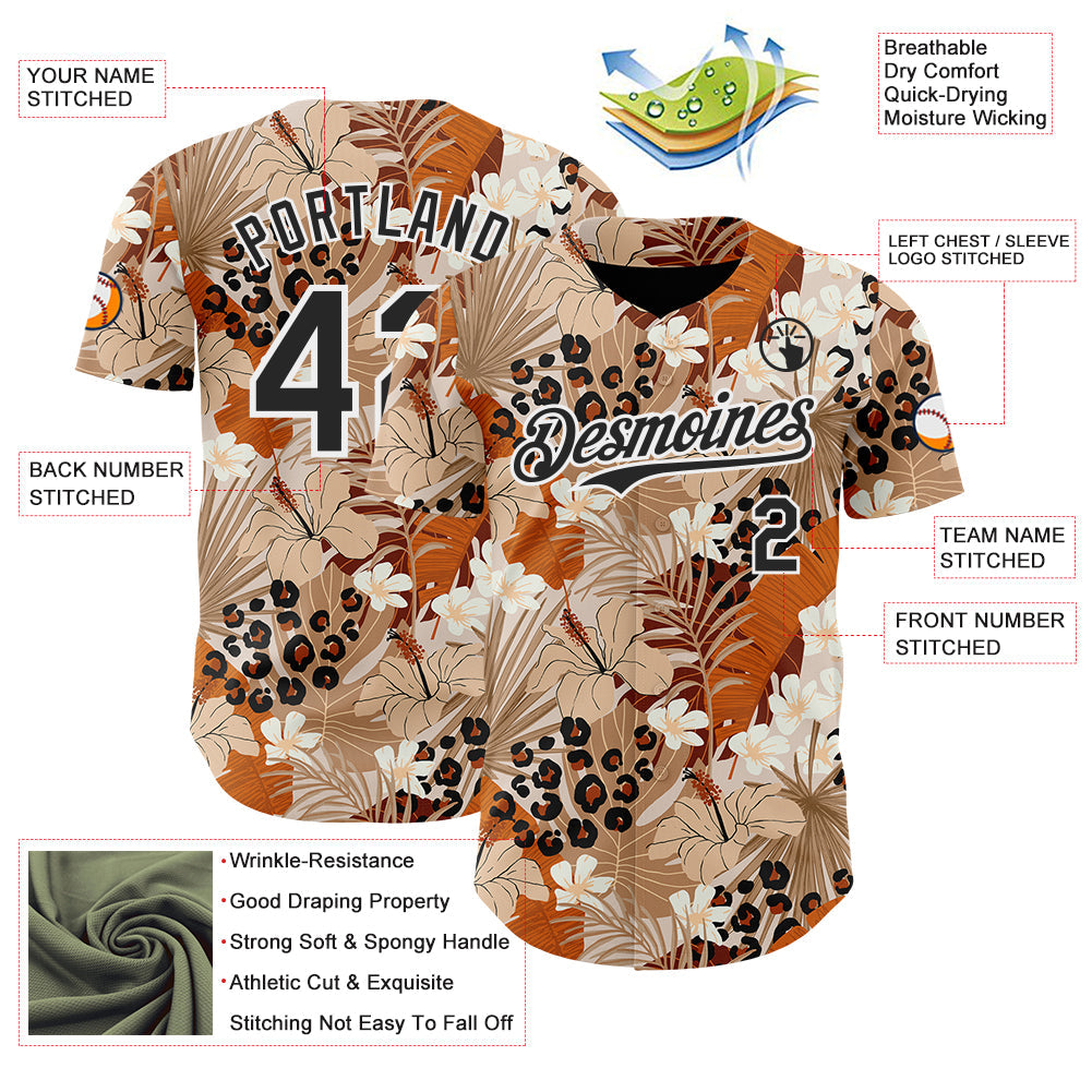 Custom Brown Black-White Leopard Print Tropical Jungle Authentic Baseball Jersey