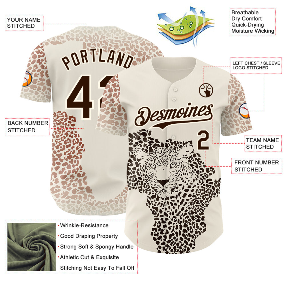 Custom Cream-Brown Leopard Print Authentic Baseball Jersey