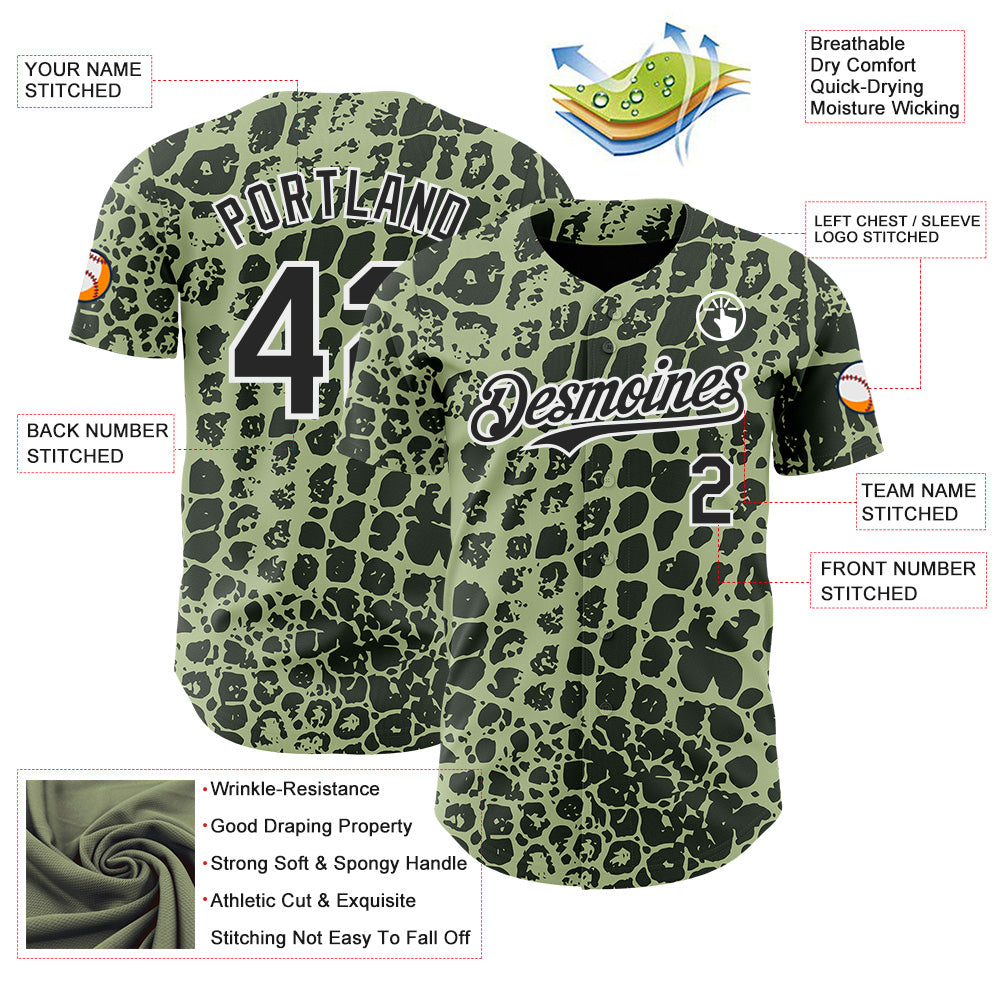 Custom Green Black-White Crocodile Skin Authentic Baseball Jersey