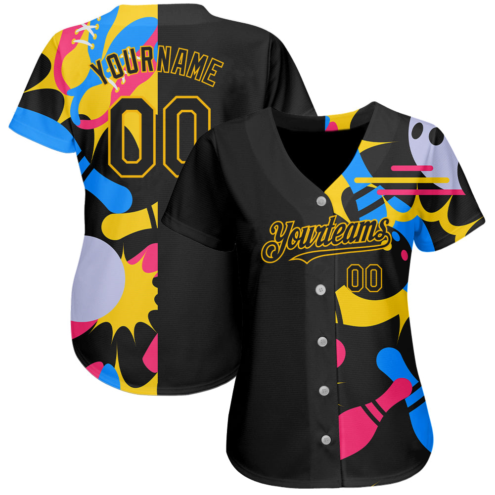 Custom Black Yellow 3D Pattern Design Bowling Authentic Baseball Jersey T-Shirts, Hoodie, Sweatshirt (Image 2)