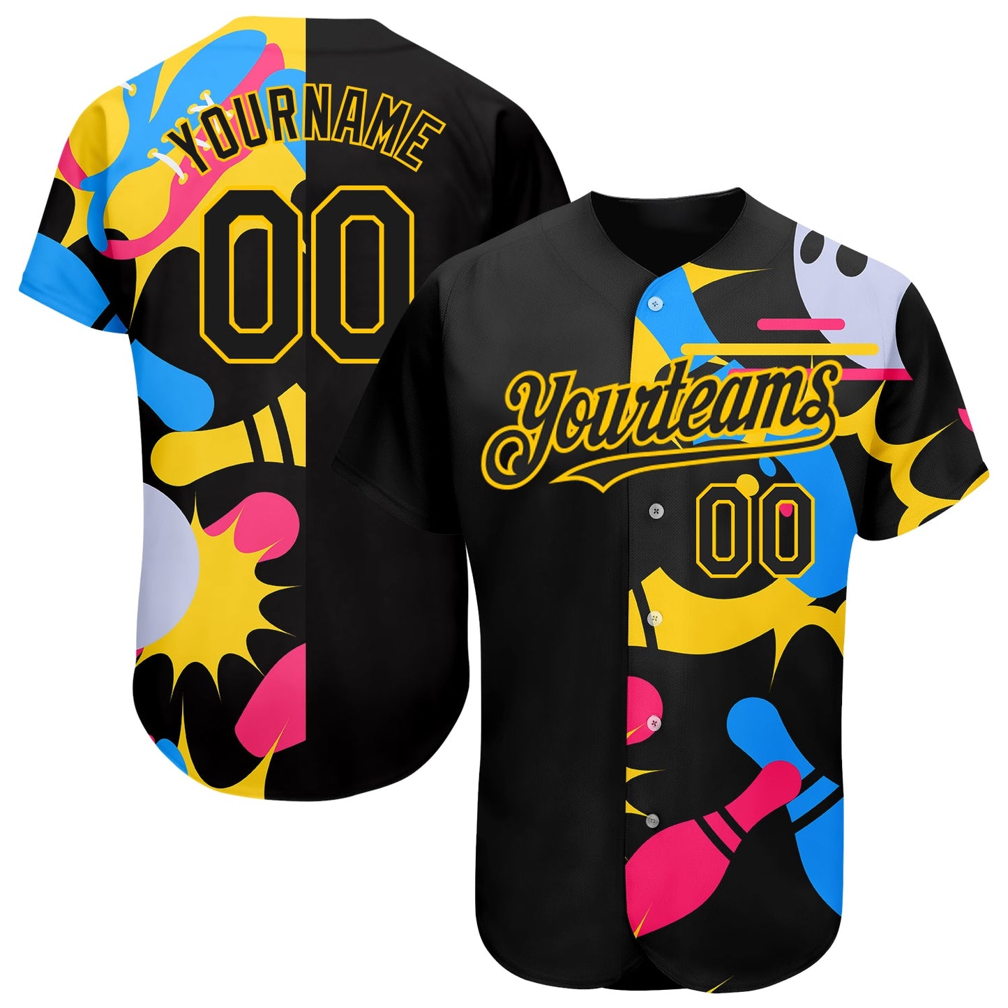 Custom Black Yellow 3D Pattern Design Bowling Authentic Baseball Jersey T-Shirts, Hoodie, Sweatshirt (Image 1)