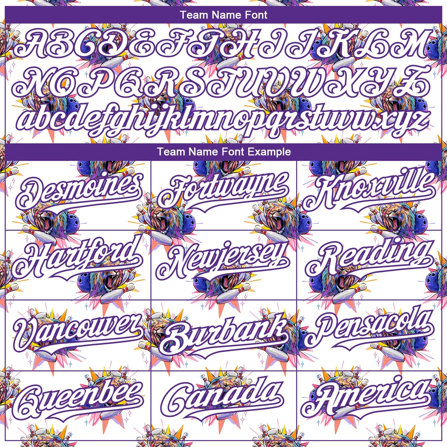 Custom White Purple 3D Pattern Design Growling Lion Among The Bowling Authentic Baseball Jersey