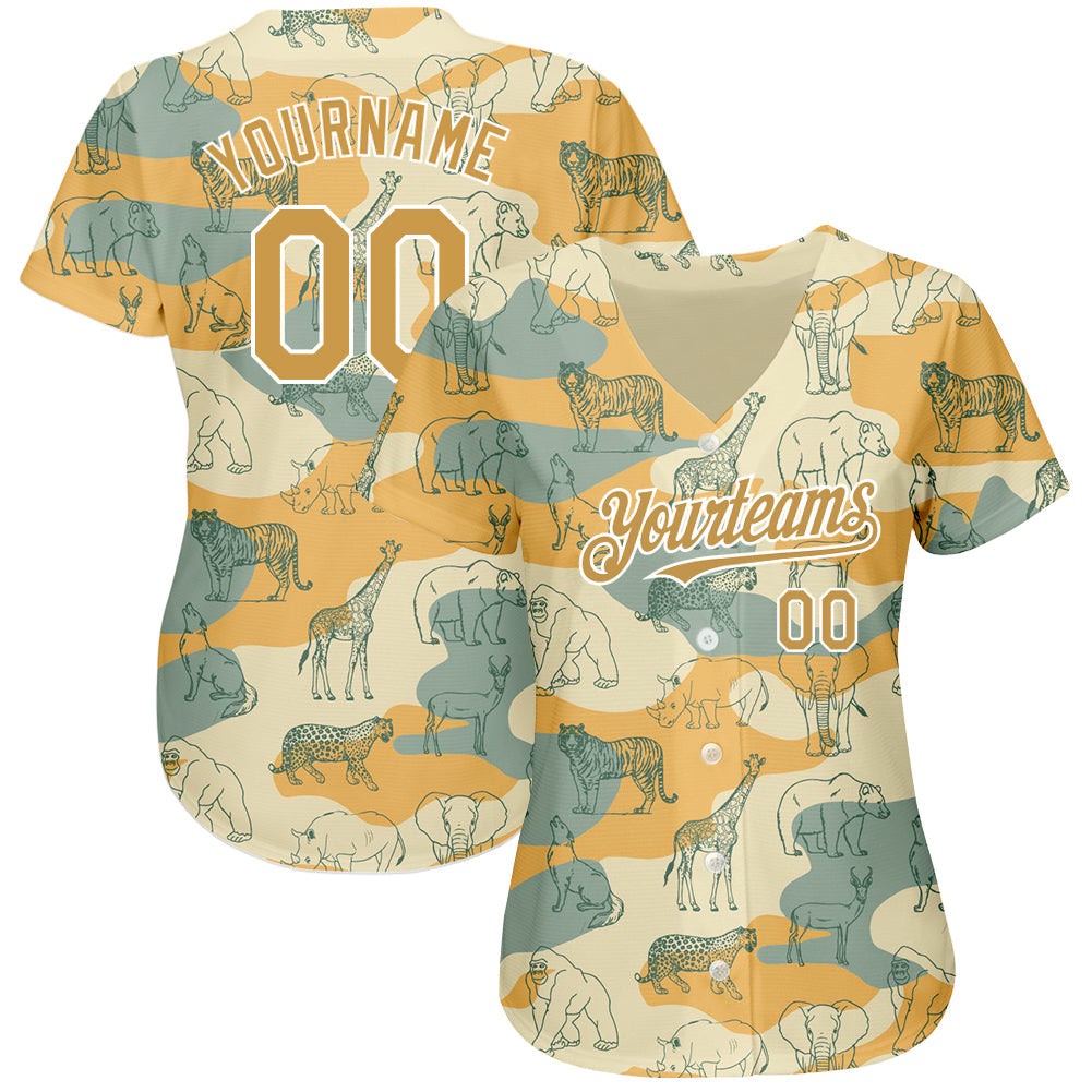 Custom Cream Old Gold-White 3D Pattern Design Animal Authentic Baseball Jersey T-Shirts, Hoodie, Sweatshirt (Image 2)