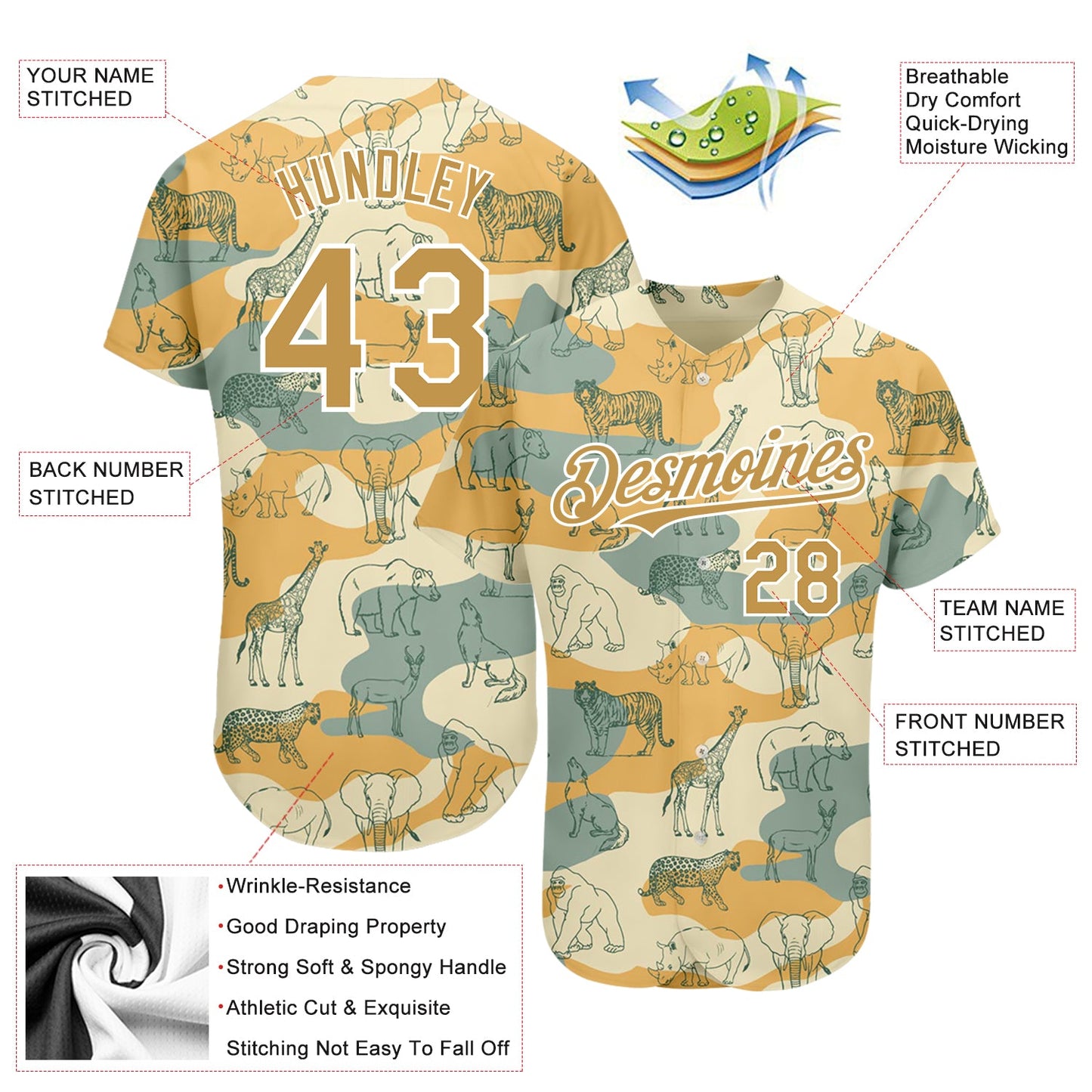 Custom Cream Old Gold-White 3D Pattern Design Animal Authentic Baseball Jersey T-Shirts, Hoodie, Sweatshirt (Image 3)