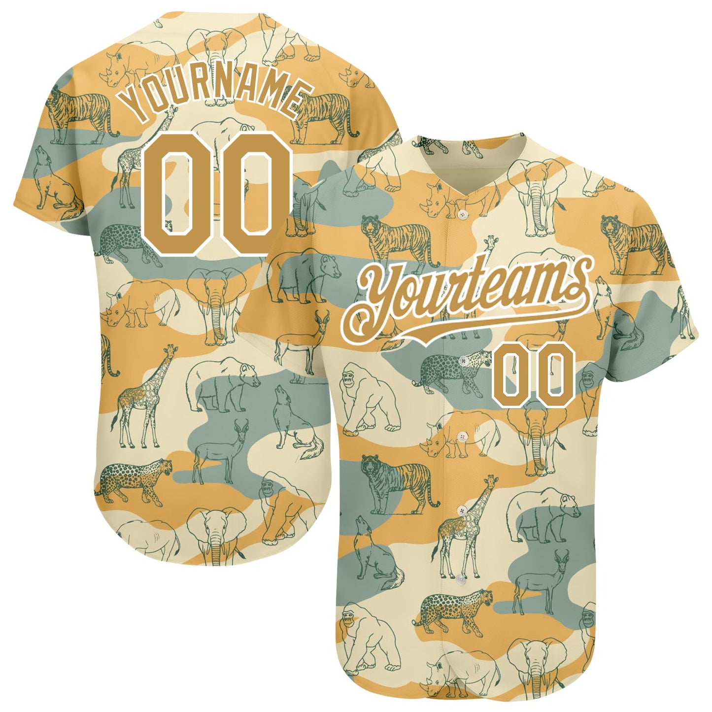 Custom Cream Old Gold-White 3D Pattern Design Animal Authentic Baseball Jersey T-Shirts, Hoodie, Sweatshirt (Image 1)