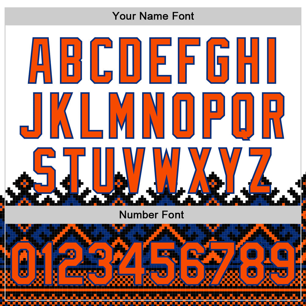 Custom White Orange-Royal 3D Pattern Design Traditional African Ethnic Style Authentic Baseball Jersey