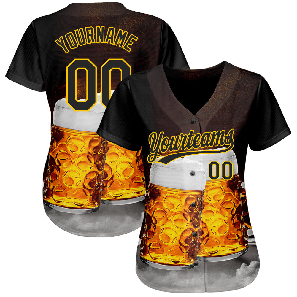 Custom Black Yellow 3D Pattern Design Beer Festival Authentic Baseball Jersey T-Shirts, Hoodie, Sweatshirt (Image 2)