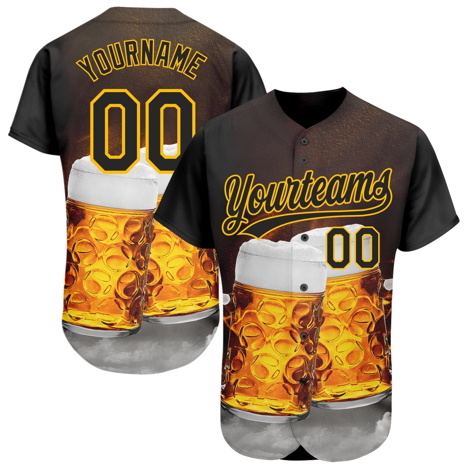 Custom Black Yellow 3D Pattern Design Beer Festival Authentic Baseball Jersey T-Shirts, Hoodie, Sweatshirt (Image 1)