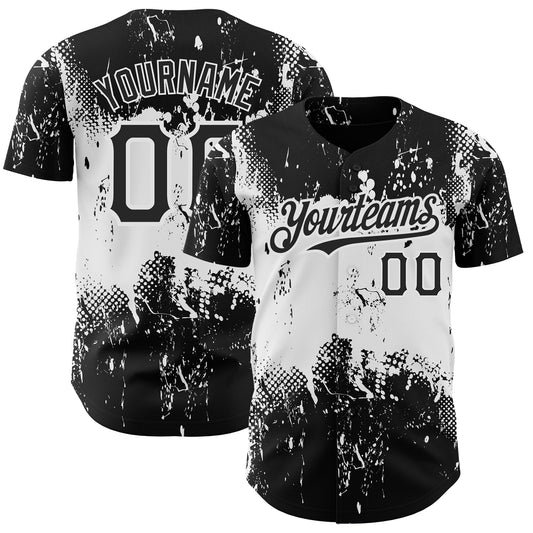 Custom Black White 3D Pattern Design Abstract Splatter Grunge Art Authentic Baseball Jersey T-Shirts, Hoodie,... (Image 1)