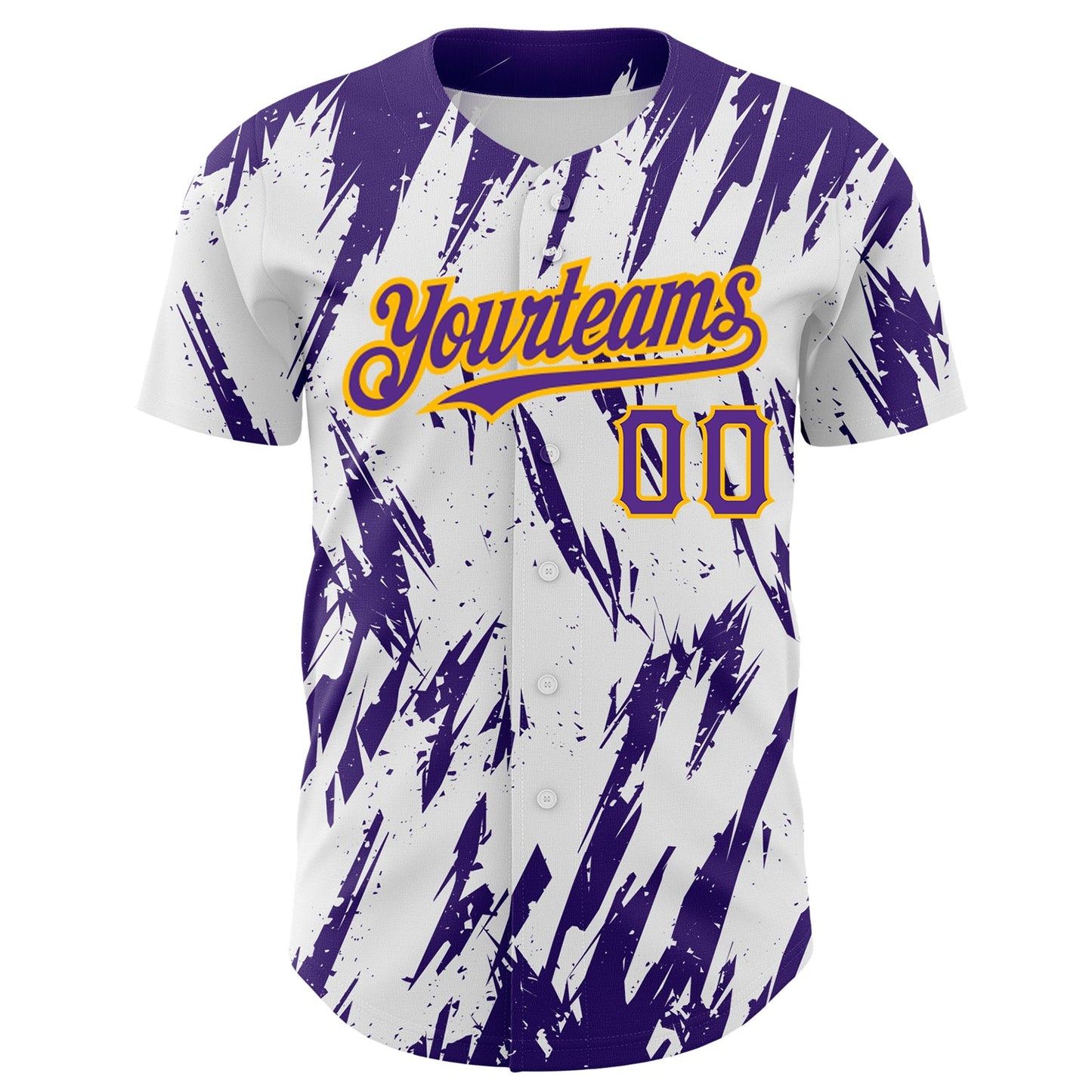 Custom White Purple-Gold 3D Pattern Design Abstract Sharp Shape Authentic Baseball Jersey