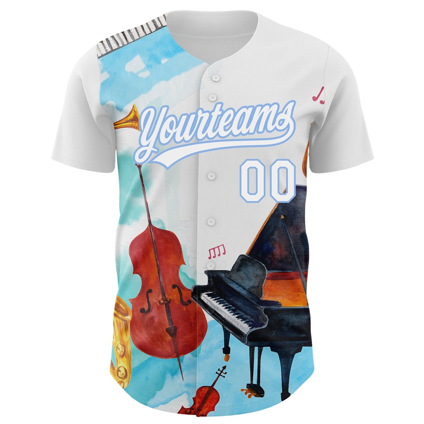 Custom White Light Blue 3D Pattern Design Music Festival Authentic Baseball Jersey