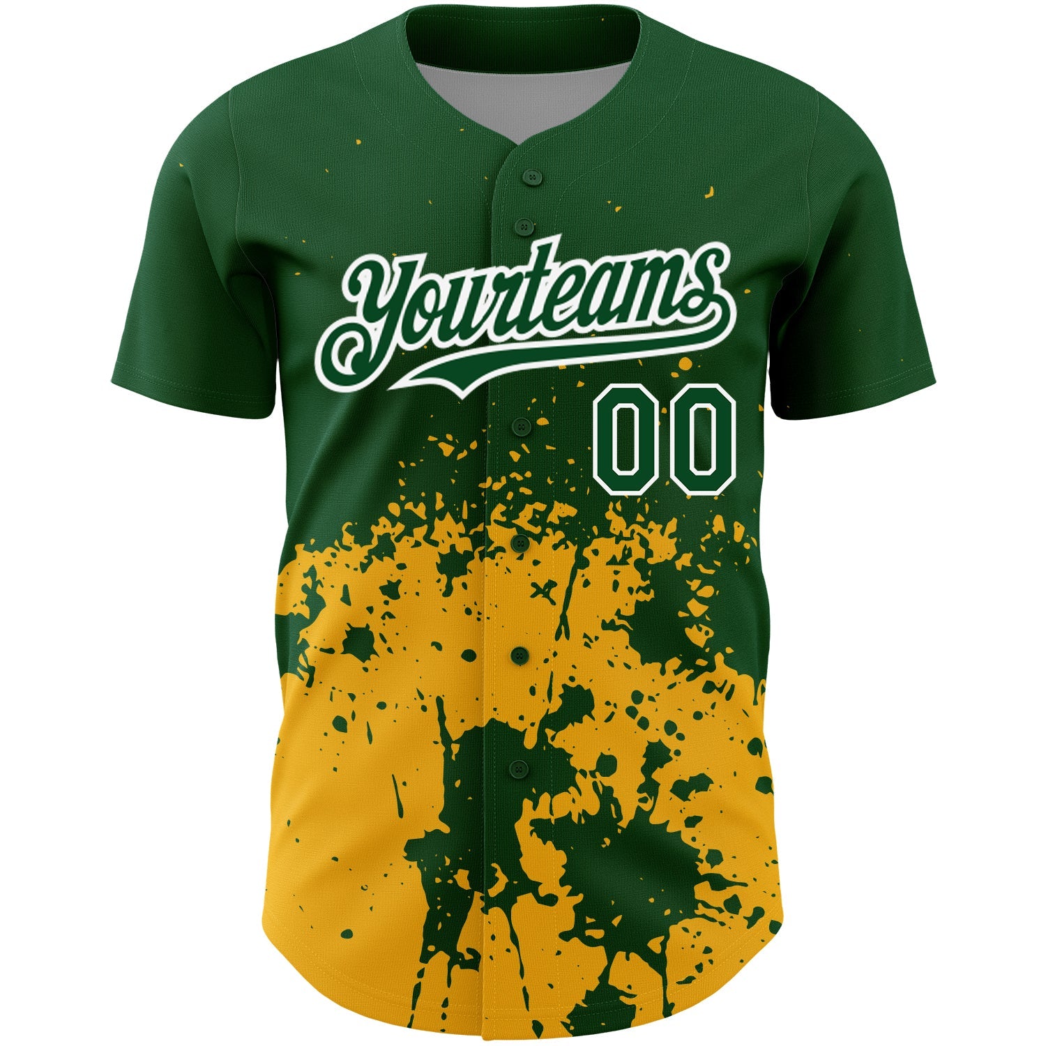 Custom Green Gold-White 3D Pattern Design Abstract Splash Grunge Art Authentic Baseball Jersey T-Shirts,... (Image 2)