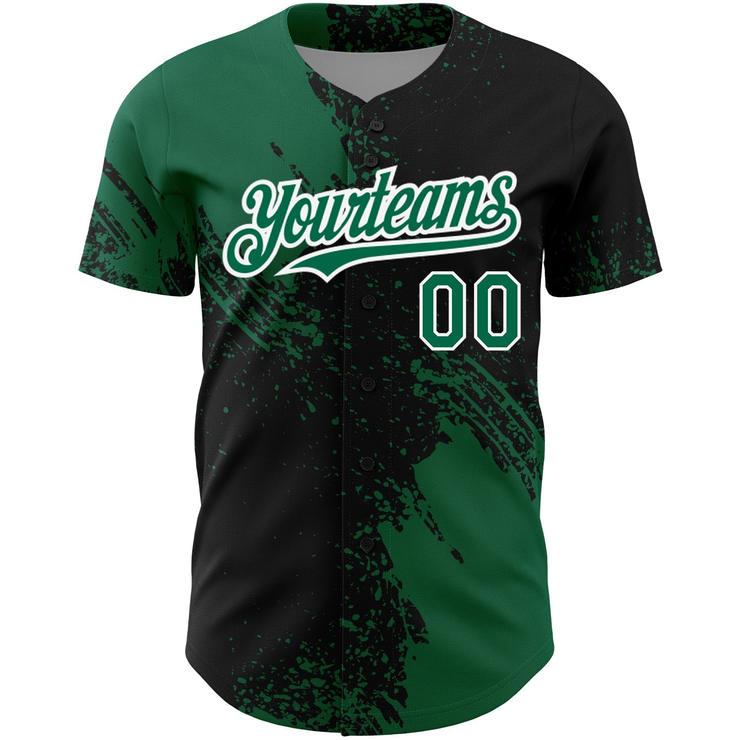 Custom Black Kelly Green-White 3D Pattern Design Abstract Brush Stroke Authentic Baseball Jersey T-Shirts,... (Image 2)