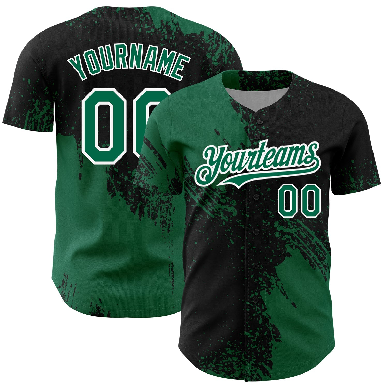 Custom Black Kelly Green-White 3D Pattern Design Abstract Brush Stroke Authentic Baseball Jersey T-Shirts,... (Image 1)