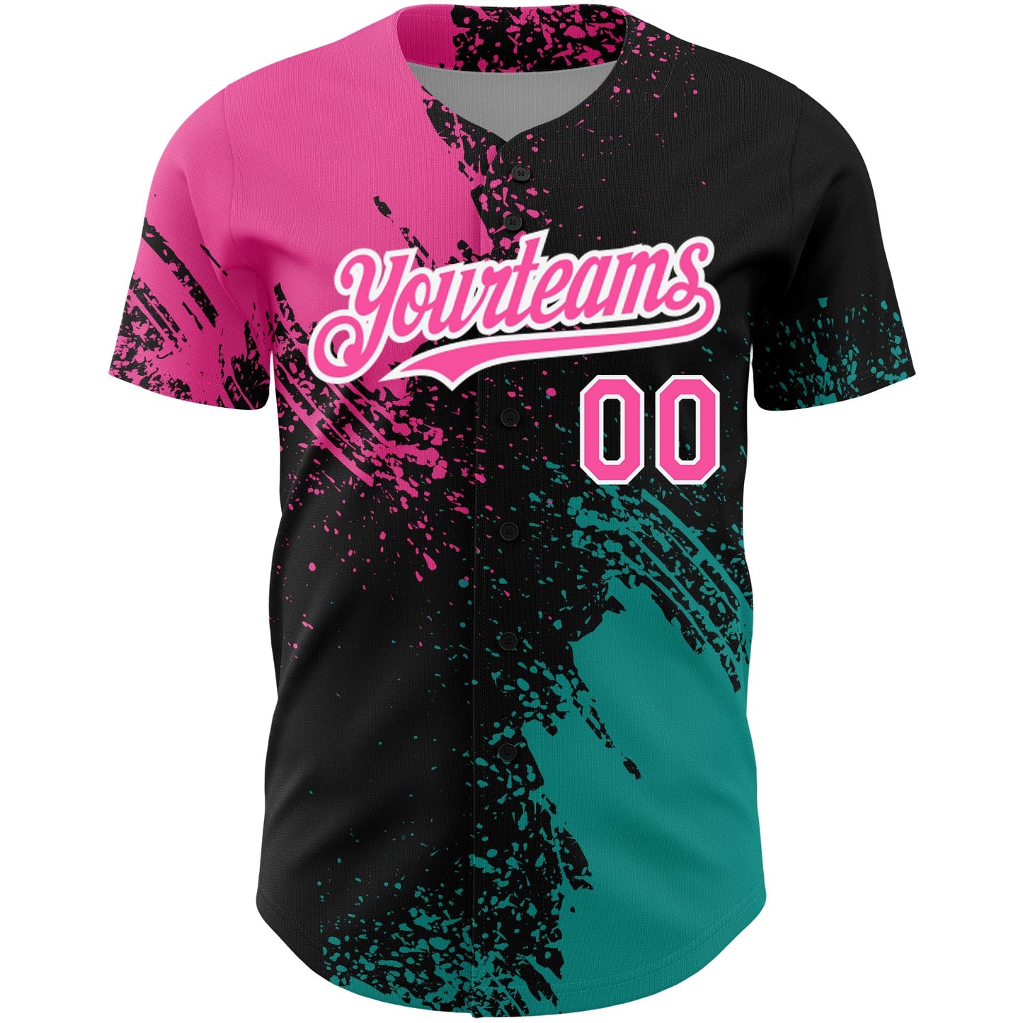 Custom Black Pink-Teal 3D Pattern Design Abstract Brush Stroke Authentic Baseball Jersey T-Shirts, Hoodie,... (Image 2)