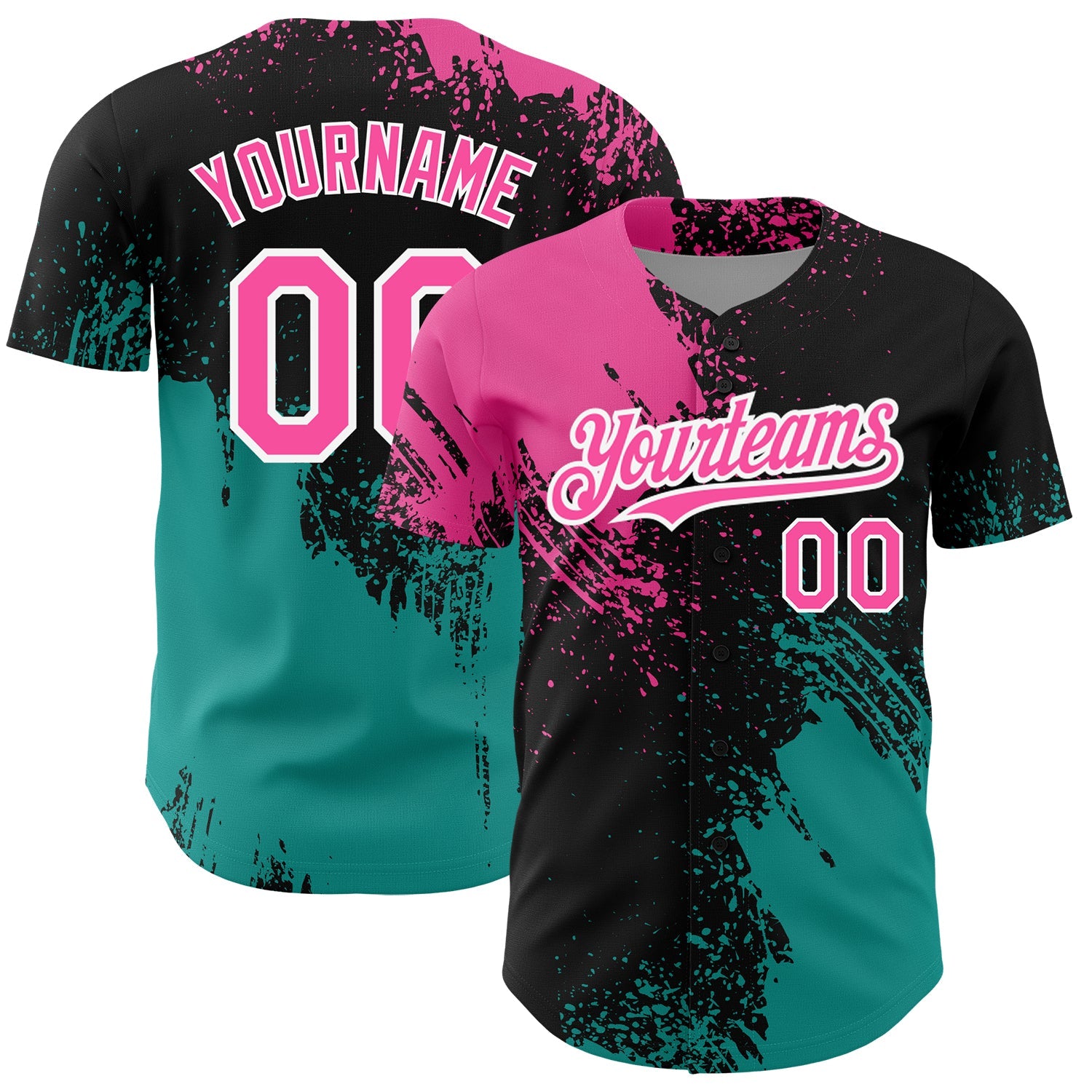 Custom Black Pink-Teal 3D Pattern Design Abstract Brush Stroke Authentic Baseball Jersey T-Shirts, Hoodie,... (Image 1)