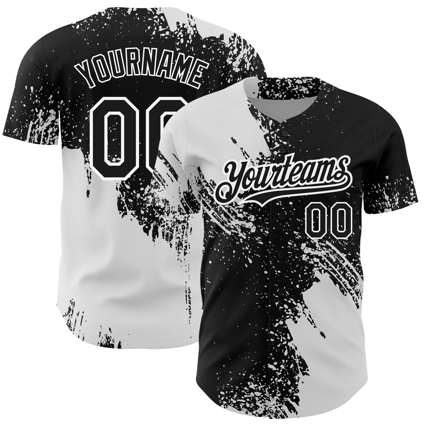 Custom Black White 3D Pattern Design Abstract Brush Stroke Authentic Baseball Jersey T-Shirts, Hoodie, Sweatshirt (Image 1)