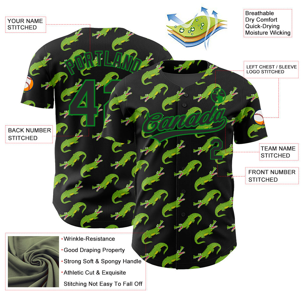 Custom Black Grass Green 3D Pattern Design Crocodile Authentic Baseball Jersey T-Shirts, Hoodie, Sweatshirt (Image 3)