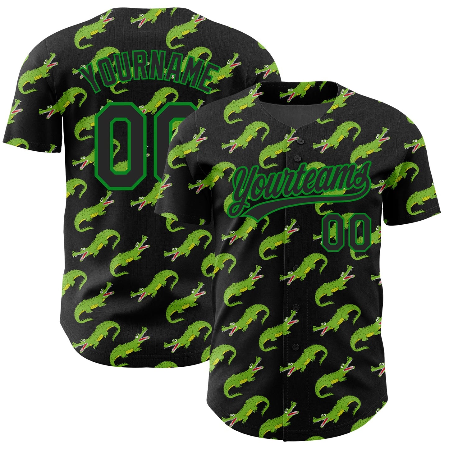 Custom Black Grass Green 3D Pattern Design Crocodile Authentic Baseball Jersey T-Shirts, Hoodie, Sweatshirt (Image 1)
