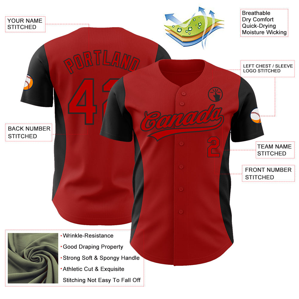 Custom Red Black 3D Pattern Design Side Panel Stripes Authentic Baseball Jersey