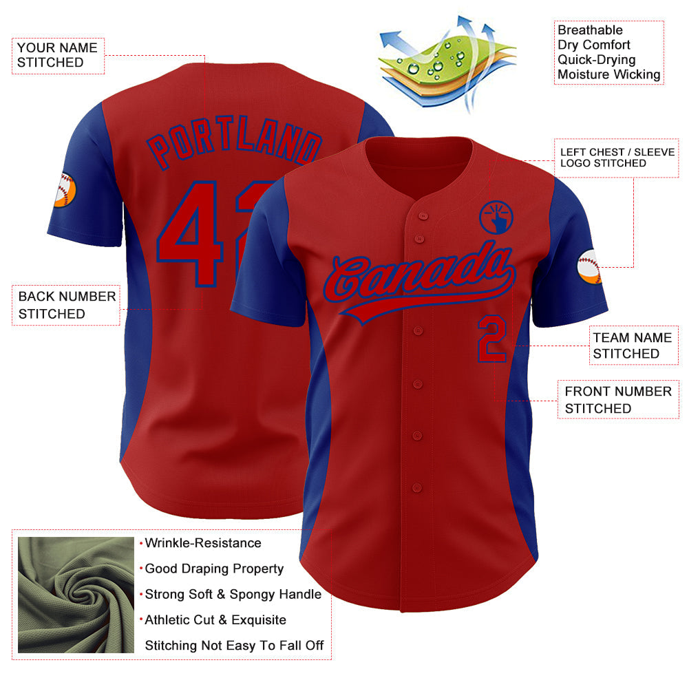 Custom Red Royal 3D Pattern Design Side Panel Stripes Authentic Baseball Jersey