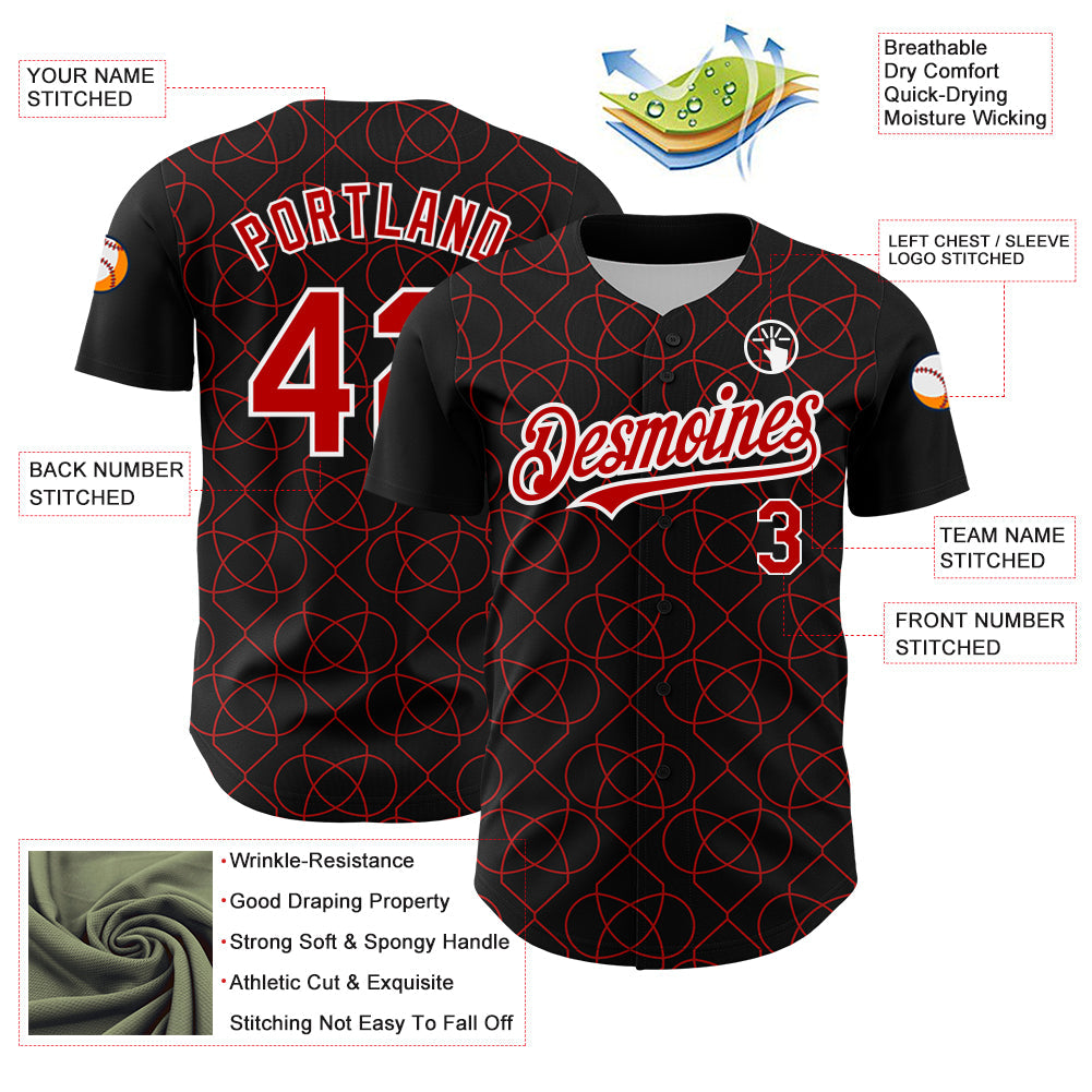 Custom Black Red-White 3D Pattern Design Arabesque Shape Authentic Baseball Jersey T-Shirts, Hoodie, Sweatshirt (Image 3)